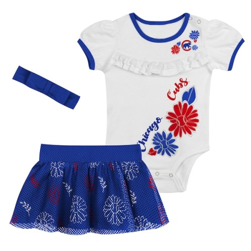Infant Chicago Cubs  White Sweet Catcher 3-Piece Headband Skirt Set