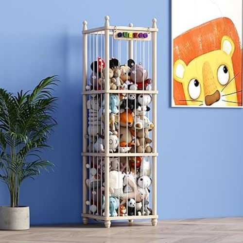 Stuffed Animal Storage Wood Toy Storage Organizer, Upgraded Design from Bean Bag Stuffed Animal Hammock Plushie Net, Large Toy Chest Stuffed animal holder for Kids Nursery Playroom Bedroom （XL）