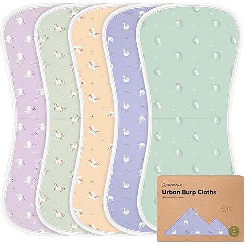 Organic Burp Cloths for Baby Boys and Girls - 5-Pack Super Absorbent Burping Cloth, Burp Clothes, Soft & Plush, Newborn Milk Spit Up Rags, Burpy Cloth Bib for Unisex, Burping Rags (Lunaris)
