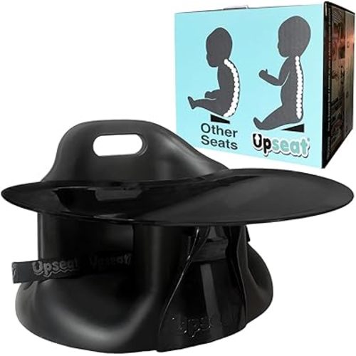 Upseat Baby Floor Seat Booster Chair for Sitting Up with Removable Tray for Meals and Playtime, Developed with Physical Therapists for Safe and Healthy Hip Development and Posture (Midnight Black)