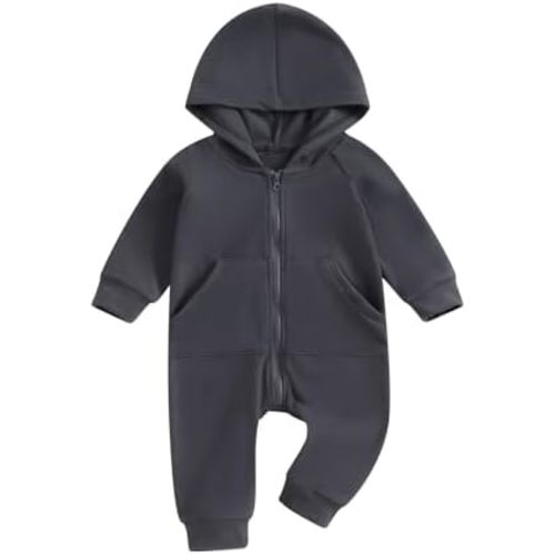 Seyurigaoka Baby Boys Girls Jumpsuit Hoodie Romper Zipper Long Sleeve One Piece Outfits Fall Winter Warm Clothes for Unisex