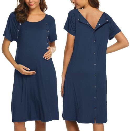 Ekouaer Women’s Nursing/Delivery/Labor/Hospital Nightdress Short Sleeve Maternity Nightgown with Button S-XXL