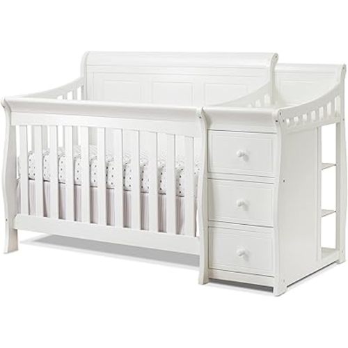 Sorelle Furniture Princeton Elite Crib and Changer with Solid Panel Back Classic -in- Convertible Diaper Changing Table Non-Toxic Finish Wooden Baby Bed Toddler Full-Size Nursery - White