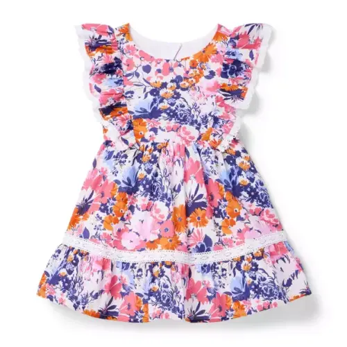 Girl White Floral Floral Lace Trim Dress by Janie and Jack
