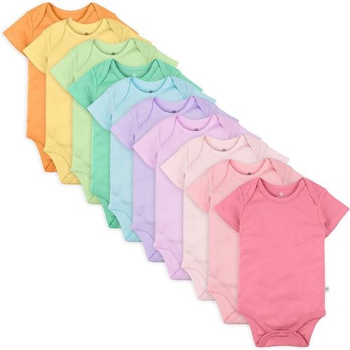 Honestbaby 10-Pack Short Sleeve Bodysuits One-Piece 100% Organic Cotton for Infant Baby Boys, Girls, Unisex - Rainbow Girl - 0-3 Months