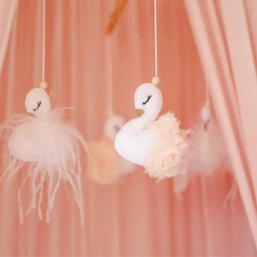 Swan Baby Nursery Mobile- Baby girl mobile- Swan nursery decor- Crib mobile- Cot mobile- Baby girl nursery mobile-  Champagne & white