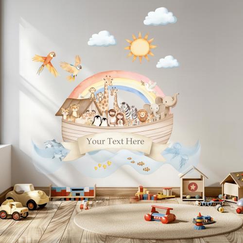 Noah's Ark Nursery Wall Decal Safari Animals Wall Sticker Watercolor Jungle Animals Wall Art Kids Room Decor