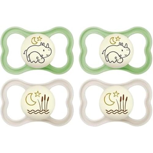 MAM Air Night Pacifiers, MAM Sensitive Skin Pacifier 6+ Months, Glow in The Dark Pacifier, Best Pacifier for Breastfed Babies, Unisex Baby Pacifiers, 2 Count (Pack of 2), Designs May Vary