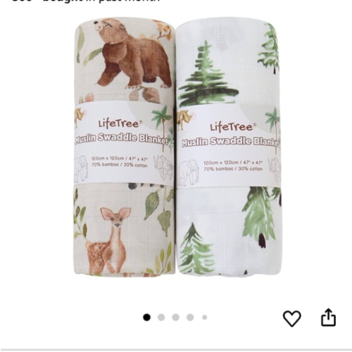 LifeTree Muslin Swaddle Blankets, Woodland Baby Swaddling Wrap Nursery Receiving Blanket for Boys & Girls Unisex, Soft 70% Viscose from Bamboo and 30% Cotton, Large 47 x 47 inches