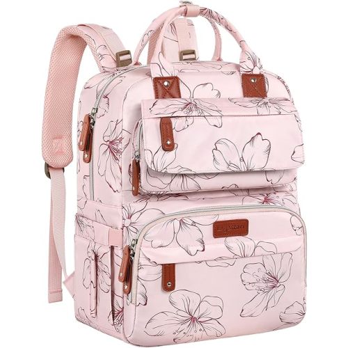 Diaper Bag Backpack, Baby Girl Diaper Bag for Mom, Large Pink Diaper Bag Backpack for Girls, Floral Printed Mom Backpack for Work Travel and Holiday with Insulated Pockets and Stroller Straps
