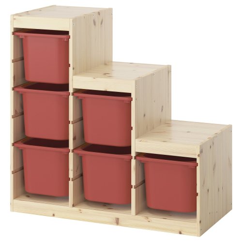 TROFAST Storage combination with boxes - light white stained pine/red 37x17 3/8x35 7/8 "