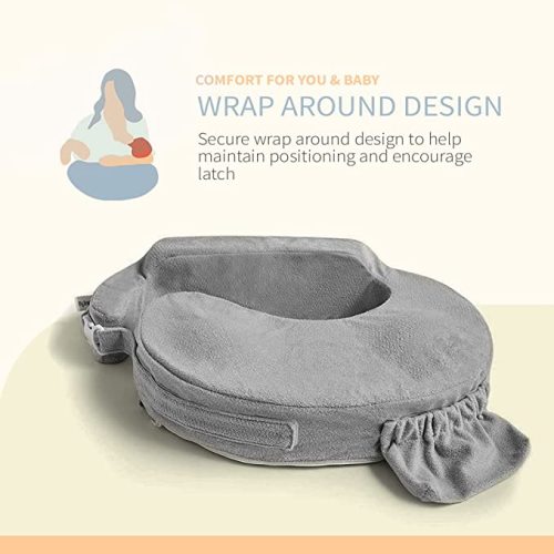 My Brest Friend Deluxe Nursing Pillow for Breastfeeding & Bottle Feeding, Enhanced Posture Support, Double Straps & Removable Extra Soft Slipcover, Flower Key Grey