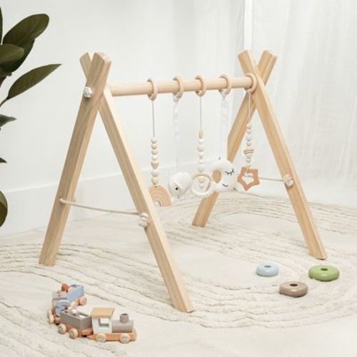 Wooden Baby Play Gym Set, Interactive Activity Center Hanging Bar With Gym Toys By Comfy Cubs