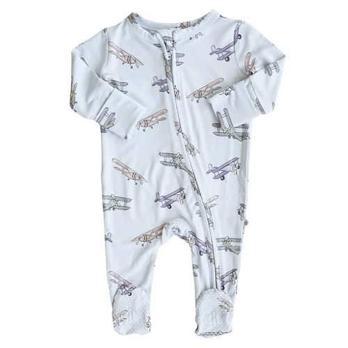 Caden Lane Zippered Baby Footie Pajamas, Soft Onesie Bodysuit with Feet & Double Zipper for Easy Diaper Change, Infant, and Toddler Footed One-Piece Jumpsuit, First Class, 0-3 Months