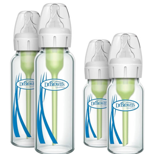 Amazon.com : Dr. Brown's Natural Flow Anti-Colic Options+ Narrow Glass Baby Bottles, Made in The USA, BPA Free, 8oz and 4oz, 0m+, 4-Pack : Baby