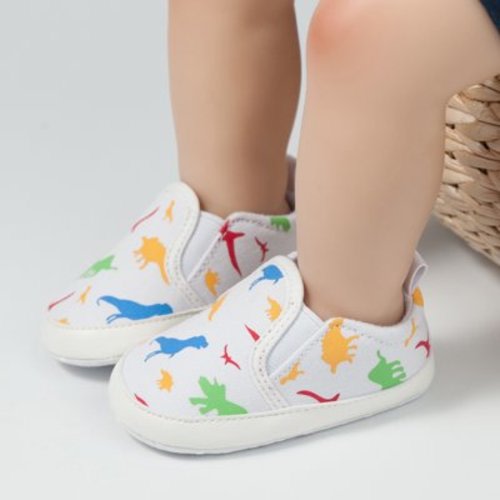 WOYY Newborn Boys Slip-On Shoes Cartoon Dinosaur Print Sneakers Kids Casual Sport Shoes