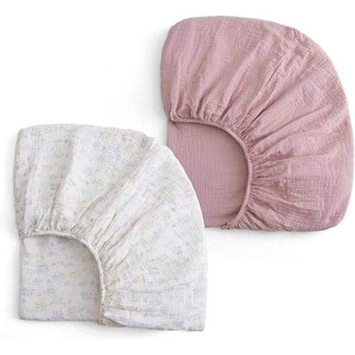 Muslin Crib Sheets for Girl Boy, 100% Cotton Neutral Baby Crib Sheets Fitted for Standard Crib Mattress, Soft and Breathable - 28"x 52", 2 Pack (Blossom, Pink)