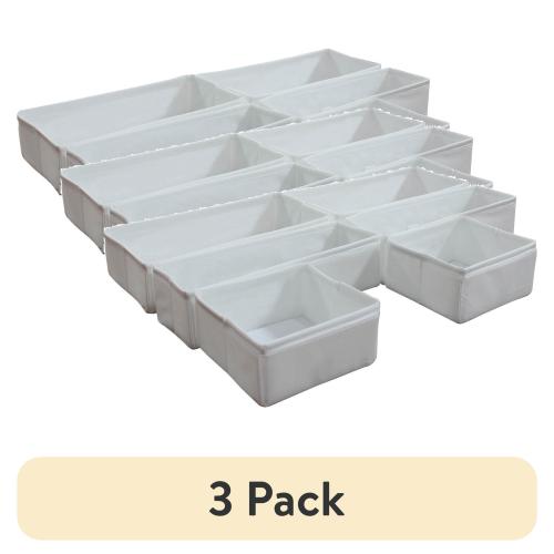 (3 pack) Mainstays White Fabric Drawer Organizer Set, 6 Total Bins, 3 Sizes