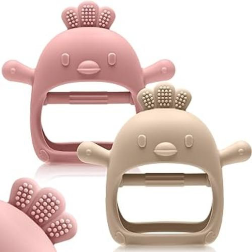 2 Pack Baby Teething Toys for 0-6 6-12 Months, Never Drop Infant Teether Teething Mitten Toys for 3 6 9 12 Months, Newborn Soothing Teething Toy Gifts for 1 One Year Old Baby Boys Girls