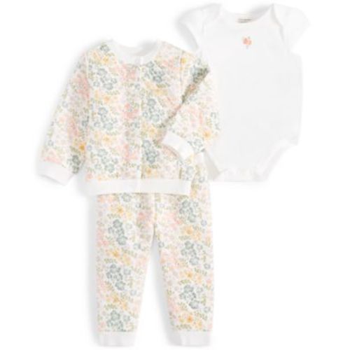 Baby Girls 3-Pc. Bodysuit, Quilted Floral Jacket & Quilted Floral Joggers Set, Created for Macy's