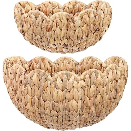 2 Pack Scalloped Wall Baskets Hanging Baskets Large and Small Decorative Woven Storage Holder for Home, Bathroom, Wall Hanging Baskets 16 x 10.6 x7 and 14x7.9 x5.7 Inch (Natural,Water Hyacinth)