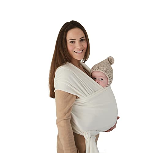 mushie Baby Wrap Carrier | 100% Organic Cotton | Infant Sling for Newborn and Babies 8-35 lbs (Ivory)