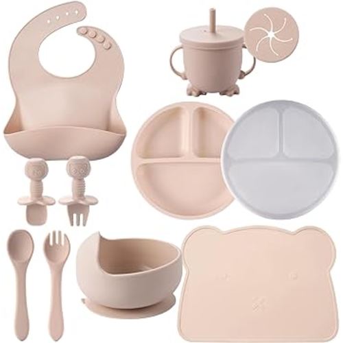 Wee Allpakas Silicone Baby Feeding Set - Complete 11 - Piece | Baby Led Weaning Utensils - Food Grade, Non-BPA, Baby Feeding Supplies - Ultra-Strong Suction