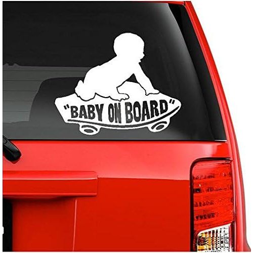 On Board Baby Boy on Skateboard Decal Sticker (5.5" inches (White)