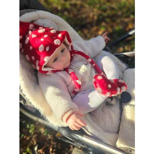 Red Wool Mushroom Pixie Baby Hat Fleece Lined Toadstool Bonnet Autumn Winter Woodland Cottagecore Gift
