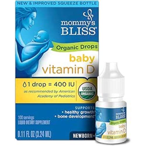 Amazon.com: Mommy's Bliss Organic Baby Vitamin D Drops | Promotes Healthy Growth and Bone Development | Age Newborn+ | 0.11 Fl Oz (100 Servings) : Health & Household