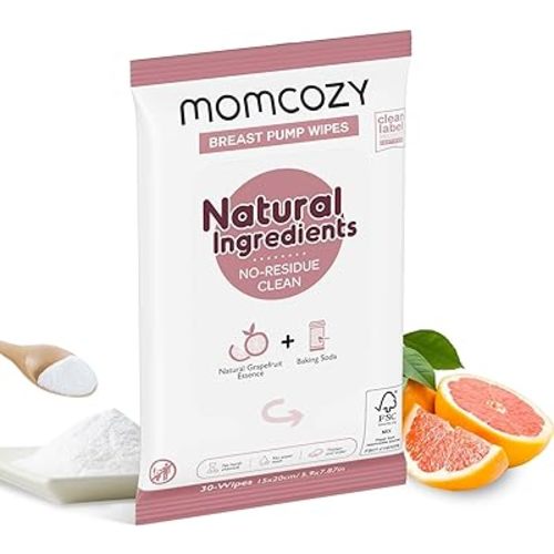 Momcozy Natural Breast Pump Wipes for Pump Parts Cleaning On-the-go, 30 Count, Flash Clean & Resealable Pump Wipes