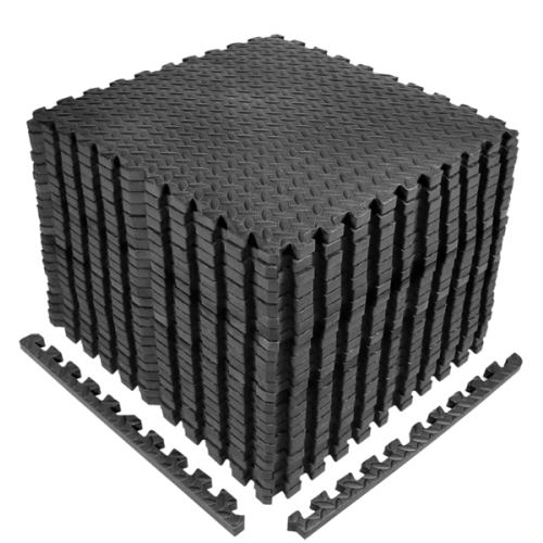 WF Athletic Supply Extra Thick Interlocking Exercise Foam Mats in Black, 3/4-Inch Thickness Gym Flooring Tiles (96 SQ. FT) | Wayfair