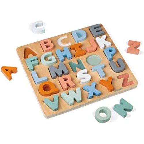 Janod Sweet Cocoon Wooden Alphabet Learning Puzzle with ABC Letters and Chalkboard - Ages 2+ - J04412
