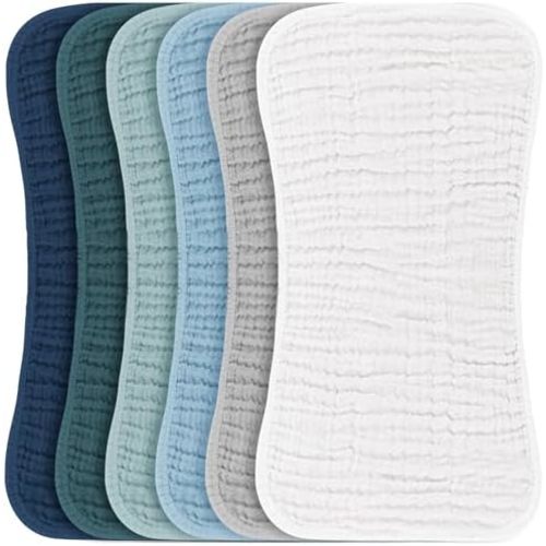 Konssy 6 Pack Large Muslin Baby Burp Cloths and Burp Rags Set for Newborn