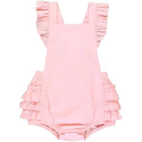 RuffleButts® Baby/Toddler Girls Flutter Overall Ruffled Romper