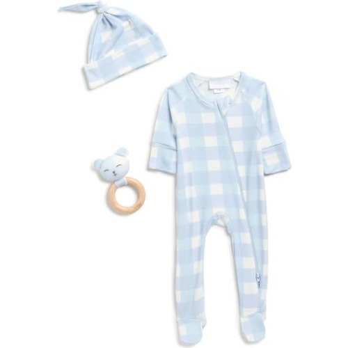 Toby Gingham Layette, Beanie & Rattle Set |