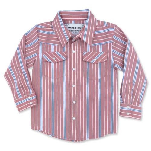 Vintage Blue and Red Stripe Long Sleeve Pearl Snap (Toddler-Adult)