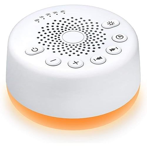 Sound Machine Easysleep White Noise Machine with 25 Soothing Sounds and Night Lights with Memory Function 32 Levels of Volume and 5 Sleep Timer Powered by AC or USB for Sleeping Relaxation (White)