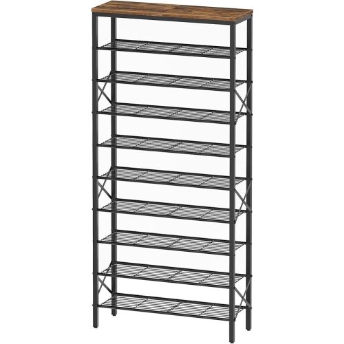 YATINEY 10 Tier Shoe Rack, Large Capacity Shoe Storage Organizer Holds 40 Pairs, Sturdy and Stable, for Entryway, Hallway, Closet, Dorm Room, Rustic Brown SS10BR