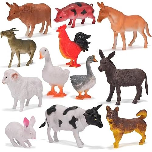12 Pack Large Farm Animals Toys for Kids 3-5 Year Old Toddlers Realistic Plastic Farm Animal Figures Playset Animal Poultry for Learning