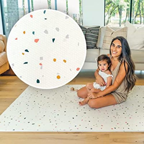 Baby & Child Play Mat | Modern Terrazzo Play Mat | 4x6 ft Extra-Thick Seamless Edges Baby Floor Mat w/Neutral Cream Color | 100% Non-Toxic Kids Extra Large Foam Play Mat | Tummy Time Mat