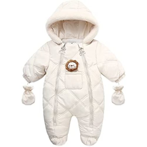 XIFAMNIY Baby Winter Outfit Coat Romper Outwear Hooded Footie Toddler Infant Lion Snowsuit
