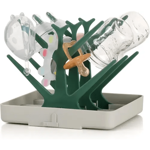 haakaa Baby Bottle Drying Rack, Space Saving Bottle Drying Tree for Bottles/Pump Parts/Pacifiers and Other Baby Essentials, Easy-Store Dryer Rack Great for Home & Travel, BPA Free (Forest Green)