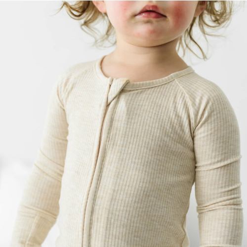 Heather Oatmeal Ribbed Zippy - Little Sleepies