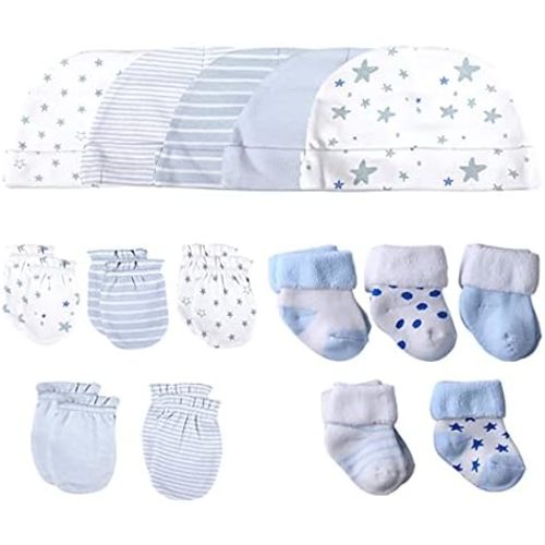 Chamie Baby's Organic Cotton Socks, Caps and Mittens Set for Baby Girls and Boys