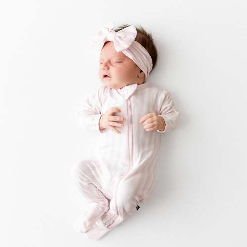 Zippered Footie in Small Sakura Stripe - 3-6M