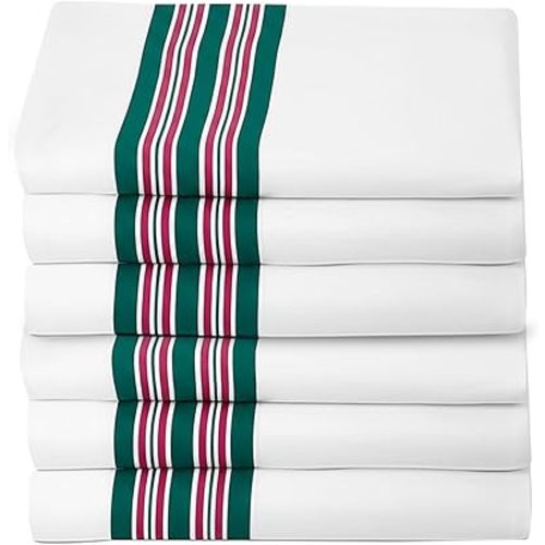Linteum Textile Supply Hospital Receiving Blankets for Newborns – 100% Cotton, 30x40 in, White w/Teal & Pink Stripes – Classic Swaddle Wraps for Babies – 6-Pack