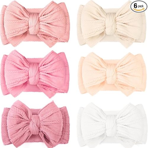 CÉLLOT 6 Pcs Baby Bows Headbands Nylon Hairbands Baby Girl Bows Hair Accessories for Newborn Infant Toddler Essentials (Classic Pink Series)