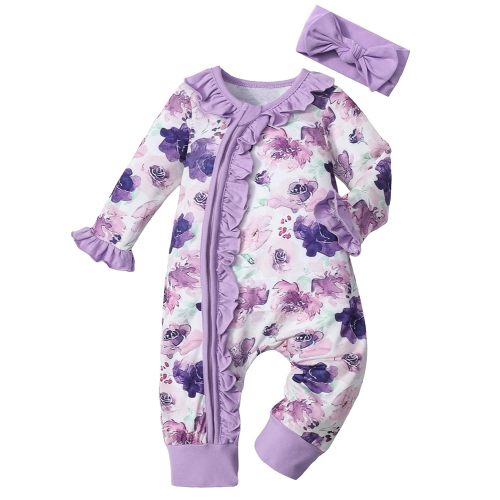 Infant Newborn Baby Girl Clothes Onesies for Baby Girl Long Sleeve Ruffle Baby Clothes with Headband