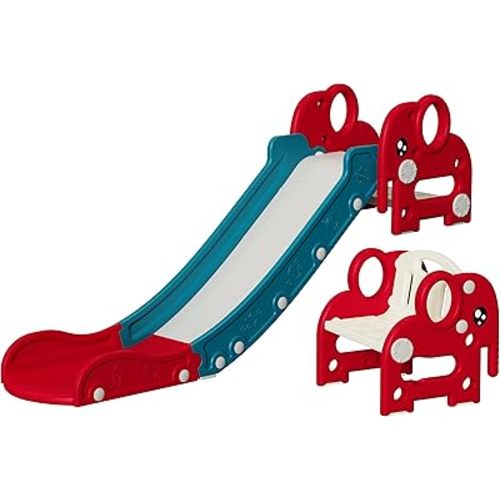 4-in-1 Kids Couch Slide for Bed Sofa Stairs, Indoor Toddler/Baby Plastic Sofa Slide with Basketball Hoop,Ring Toss and Seat, Playground Toys for Toddlers Age 3+, Easy to Assemble (Red-Elephant)